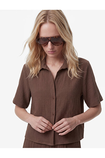 Koton Κοντομάνικο πουκάμισο με υφή και γιακά με κορδόνια, σε κανονική εφαρμογή