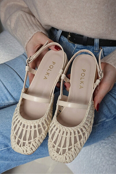 POLKA STORE Γυναικεία παπούτσια Breeze με πλεκτό πλέγμα και κοντό τακούνι