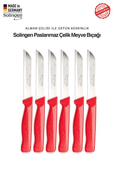 Solingen Kırmızı Simli Meyve ve Sebze Bıçağı Seti 6 Adet – Alman Kalitesi Kes...