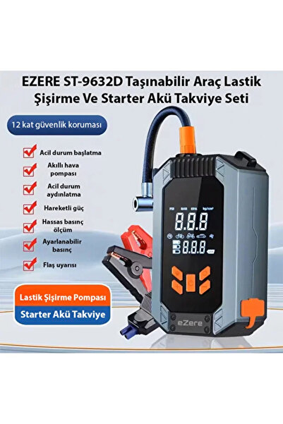 Ally Areks Ezere Taşınabilir Araç Lastik Şişirme Ve Starter Akü Takviye Seti