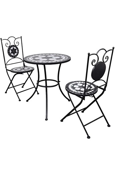 Concept Set mobilier bistro, 3 piese, negru/alb, plăci ceramice