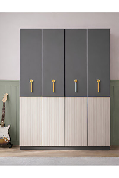 Noiss MİLAS 4 KAPAKLI GARDIROP - ANTRASİT & DOR