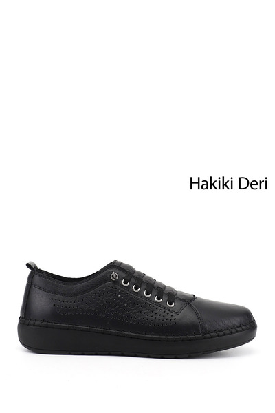 GÖNDERİ(R) Women's Black Lace-Up Genuine Leather Comfort Shoes