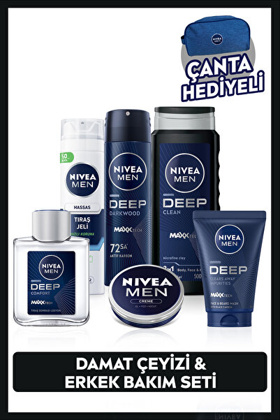 NIVEA MEN Erkek Çeyiz Seti, Duş Jeli, Tıraş Jeli, Losyon, Temizleme Jeli, Deo...
