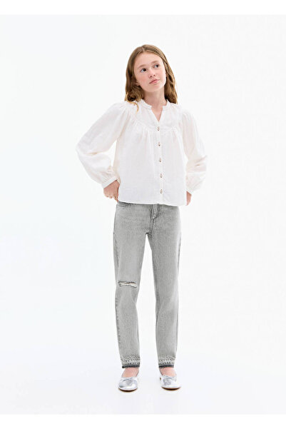 MANGO Kids Dekoratif yırtıklı mom fit jean pantolon