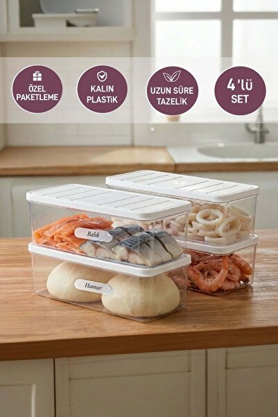 SELKA HOME 4 Adet 2 Lt. Nora Organizer Buzdolabı Buzluk Düzenleyici Saklama Kabı