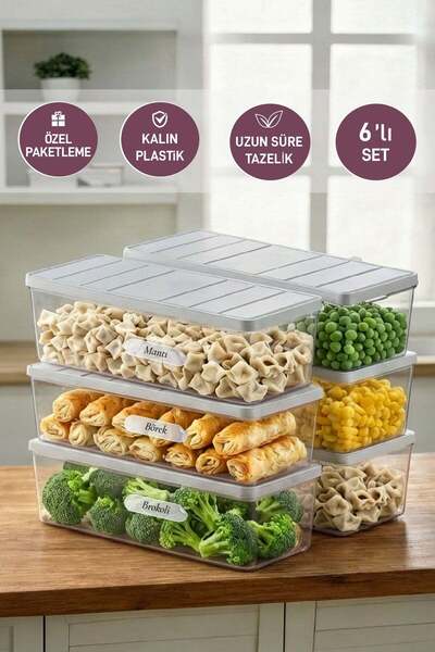 SELKA HOME 6 Adet 2 Lt. Nora Organizer Buzdolabı Buzluk Düzenleyici Saklama Kabı