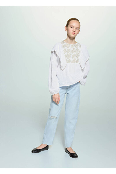 MANGO Kids Dekoratif yırtıklı mom fit jean pantolon