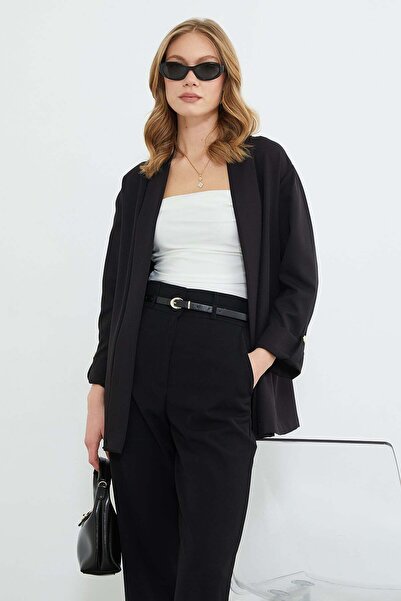 Fulla Moda جاكيت بليزر ياقة شال بأكمام مطوية