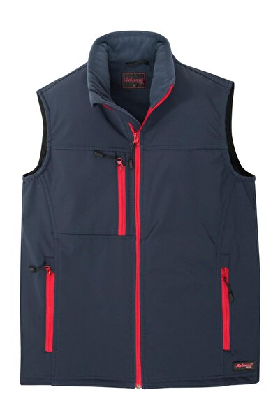 İŞMONT Ανδρικό γιλέκο με φερμουάρ σε μπλε ναυτικό χρώμα, με ρόμπα ώμου, φλις,...