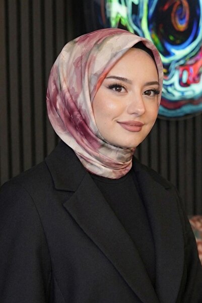 AFVENTE Μαλακό βαμβακερό κασκόλ με σχέδιο ακουαρέλας Dusty Rose