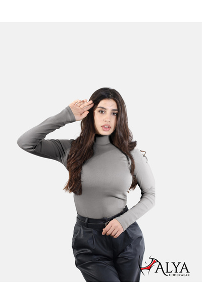 ALYA UNDERWEAR Kaşkorse Tam Boğazlı Body Sweatshirt, Fitilli Kumaş, Likralı, ...