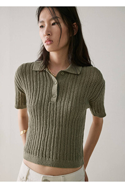 MANGO Woman Ajur örgü polo yaka kazak
