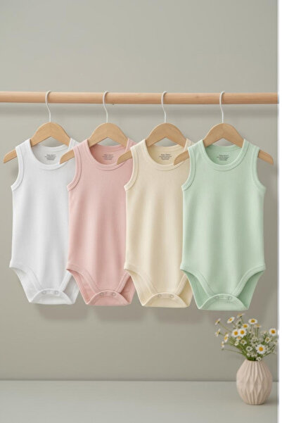Baby Nife %100 pamuklu 4'lü çıtçıtlı bebek body zıbın/organik bebek atlet/çıt...