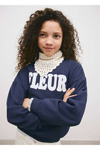 MANGO Kids Metin işlemeli pamuklu sweatshirt