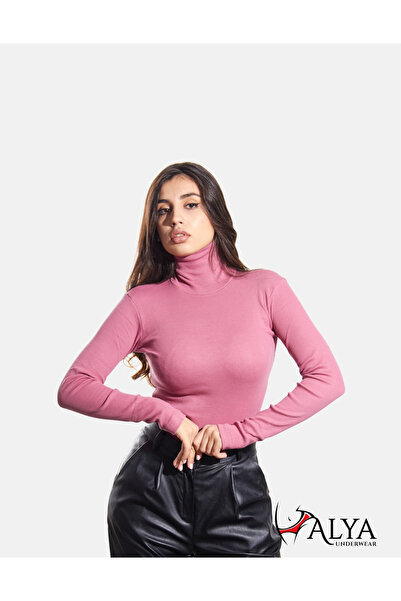 ALYA UNDERWEAR Kaşkorse Tam Boğazlı Body Sweatshirt, Fitilli Kumaş, Likralı, ...