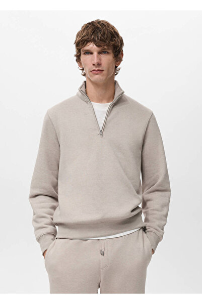 MANGO Man Fermuarlı regular kesim pamuklu sweatshirt