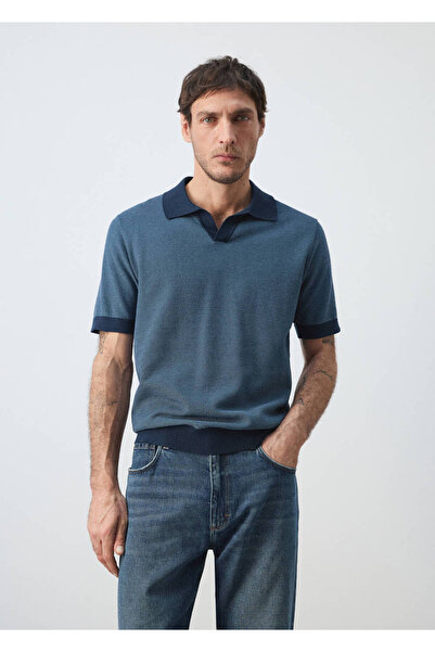 MANGO Man %100 pamuklu kombinli örme polo