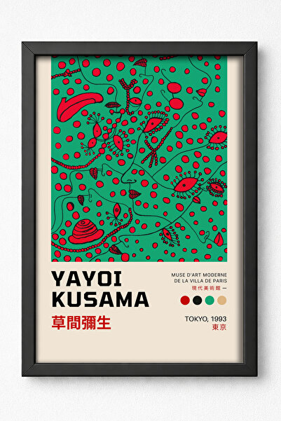 KALİA HOME Siyah Ahşap Çerçeveli Tablo, Çerçeveli Poster, Yayoi Kusama