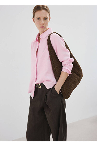 MANGO Woman Düz kesim keten gömlek