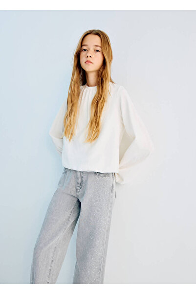 MANGO Kids Strass taşlı wide leg jean pantolon