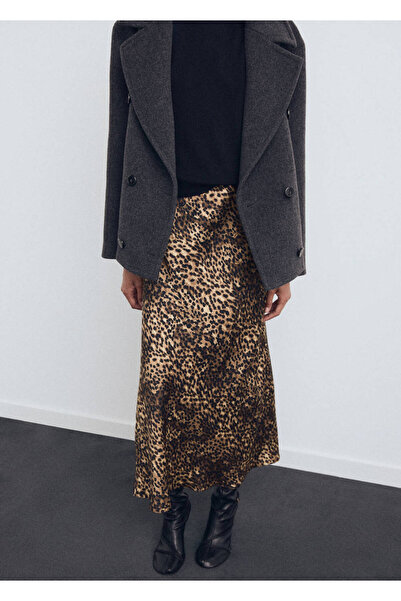 MANGO Woman Leopar desenli saten etek