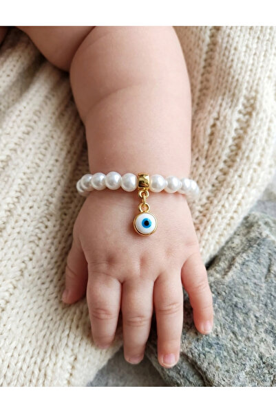 MADEFORYOUU Evil Eye Beaded Baby Bracelet / Pearl Baby Bracelet / Evil Eye Ba...