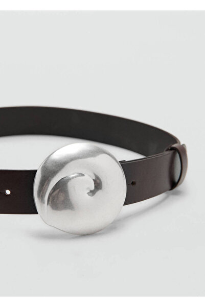 MANGO Woman Leather belt with a shell buckle