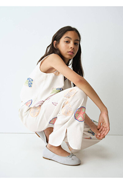 MANGO Kids İşlemeli detaylı uzun pantolon