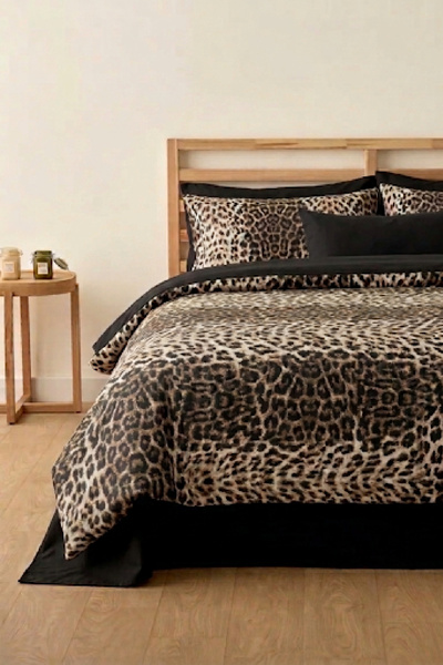 LaLiva Σετ Παπλωματοθήκη με Μαύρο Λεοπάρ Σχέδιο και Ελαστικά Σεντόνια