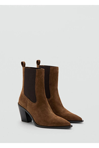 MANGO Woman Apartment Pointed Toe Suede Boots with Heels