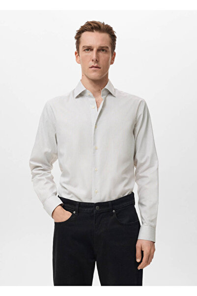 MANGO Man Slim fit çizgili %100 pamuklu gömlek
