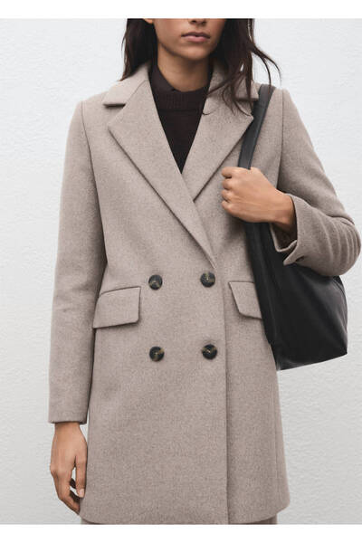 MANGO Woman Kruvaze yün karışımlı palto