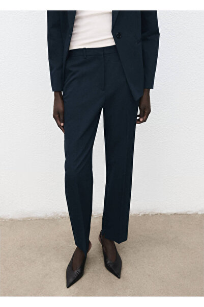 MANGO Woman Düz kesim kumaş pantolon