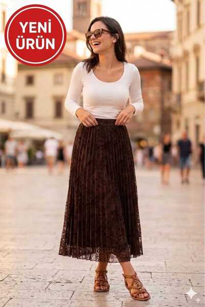 BETES Γυναικεία φούστα από τούλι με στάμπα, πλισέ, με ελαστική μέση, κομψή, τ...