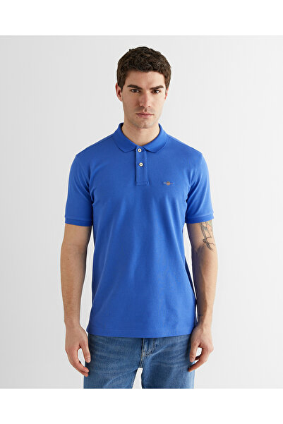 Gant Erkek Mavi Regular Fit Logolu Polo Yaka T-Shirt