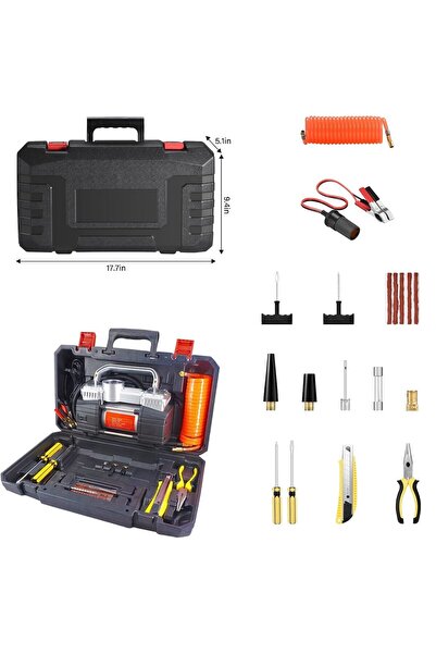 AEM Araç lastik hava kompresörü çift pistonlu tamir kitli plastik çantalı 12 ...