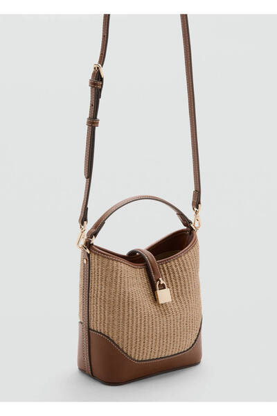 MANGO Woman Kontrast kanvas bucket çanta