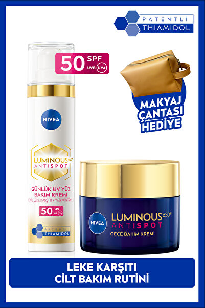 Luminous630 Leke Karşıtı Cilt Bakım Rutin, Güneş Koruyucu Yüz Kremi 40ml ve Gece Kremi,Çanta Hediye