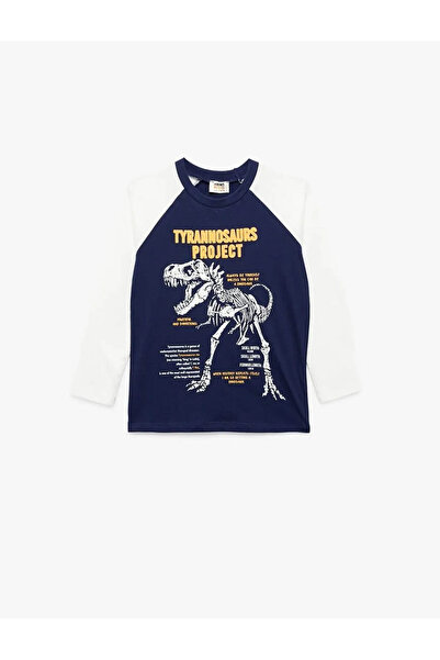Koton Dinosaur Printed Navy Blue Boys' Long Sleeve T-Shirt 6Wkb10043Tk