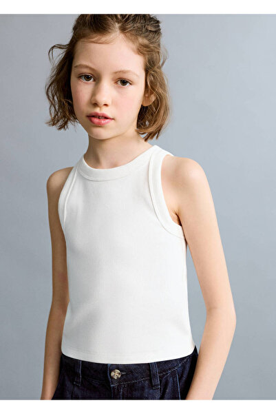 MANGO Kids Lastik örgü pamuklu bluz