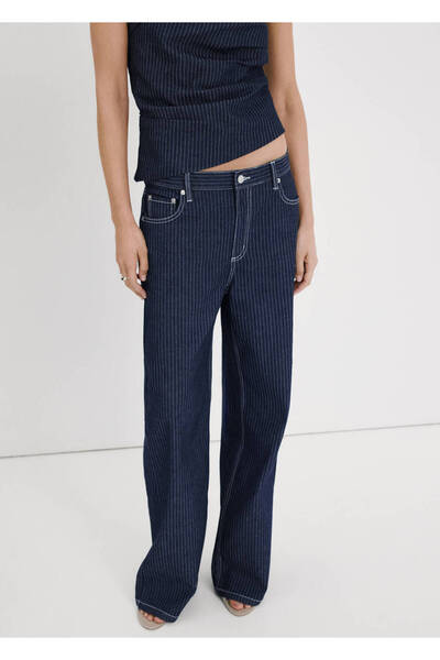 MANGO Woman Çizgili düz kesim jean