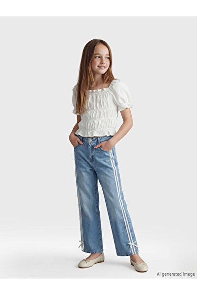 LC Waikiki بنطلون جينز بناتي واسع الأرجل مزين بفيونكة من Freezen Store
