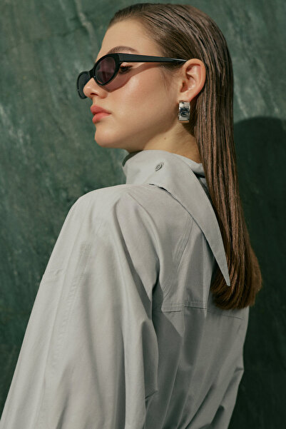 Manuka YÜKSEK YAKALI KISA GÖMLEK MAVİ