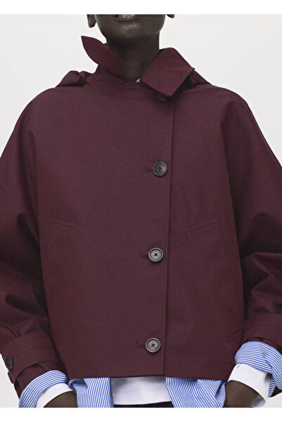 MANGO Woman Kapüşonlu kısa kruvaze trençkot