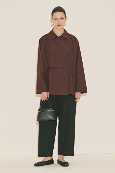 Manuka Υφασμάτινο παντελόνι σε γραμμή barrel, μαύρο