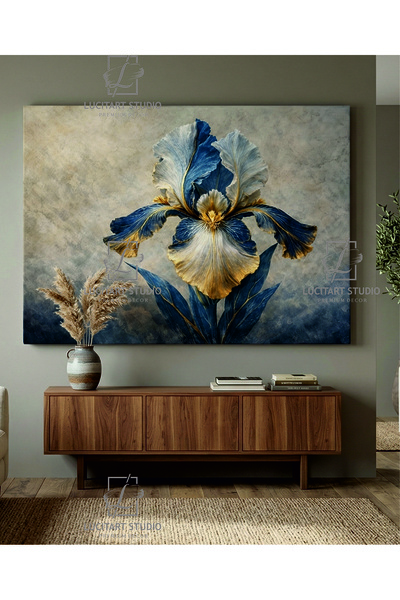 LucitART Blue and Gold Iris Flower Canvas Art - Modern Artistic Wall Decor