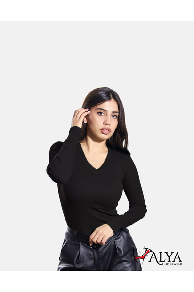 ALYA UNDERWEAR Βαμβακερό σώμα Lycra με ριμπ λαιμόκοψη - Μαύρο Badi