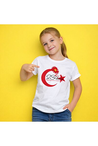BYMEER Παιδικό μπλουζάκι με στάμπα με θέμα την 23η Απριλίου, λευκό