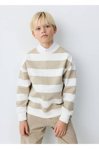 MANGO Kids %100 pamuklu çizgili sweatshirt